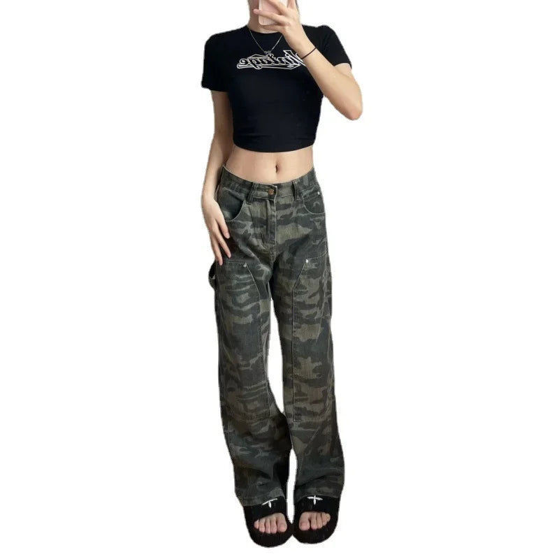Calça Jeans Camuflada Vintage Casual