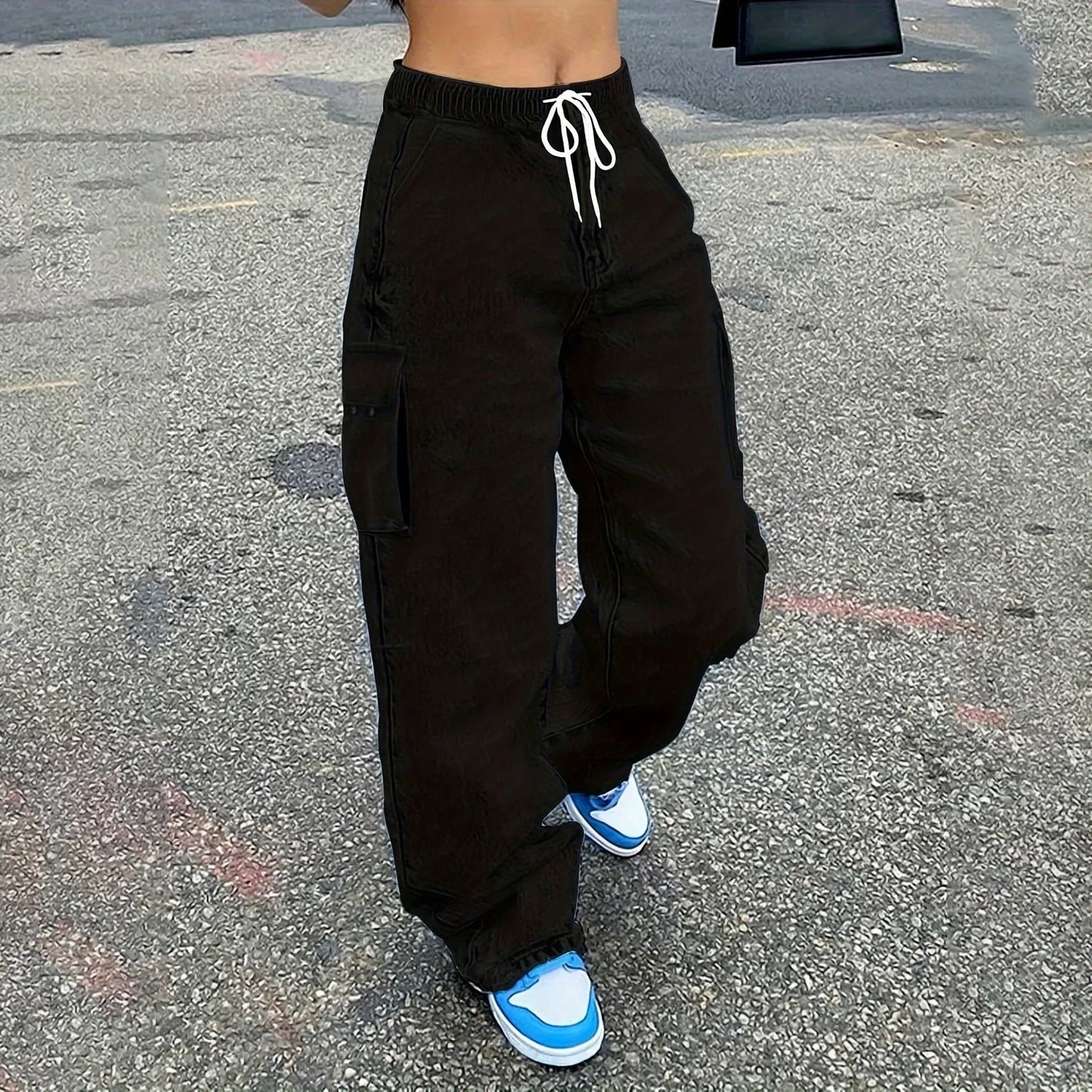 Calças Cargo Jeans Femininas Streetwear Vintage Desgastado