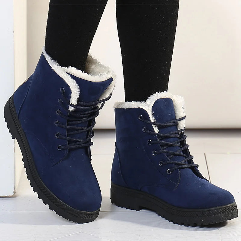 Botas Femininas De Pele Quente Para O Inverno Botas De Neve De Salto Baixo