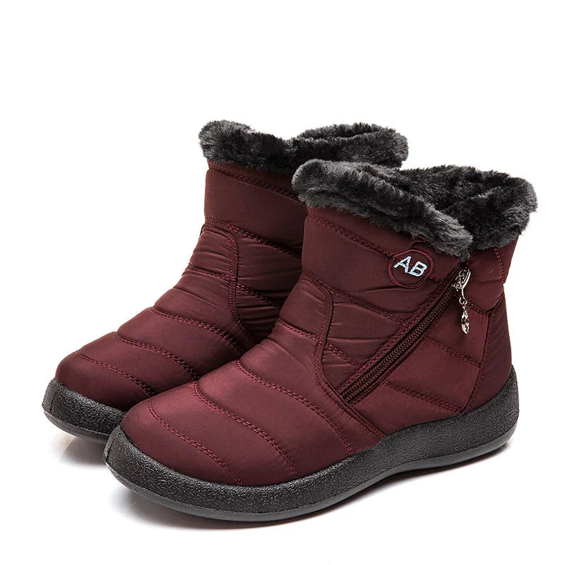 Botas De Neve Femininas Impermeáveis Com Zíper E Pelo Macio Para O Inverno