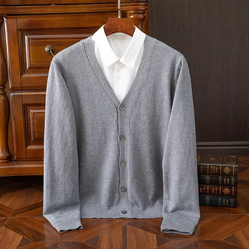 Plus Size M-5XL Cashmere Cardigan Men's Solid Color Knitted Sweater V-neck Warm Wool Casual Coat High Quality New Style