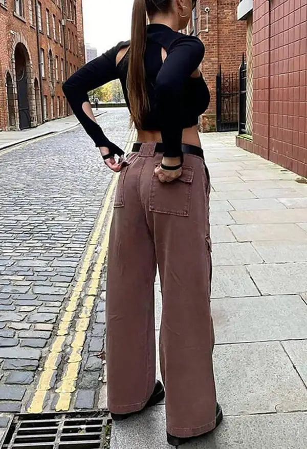 Calça Jeans Feminina Cargo Casual Envio Imediato