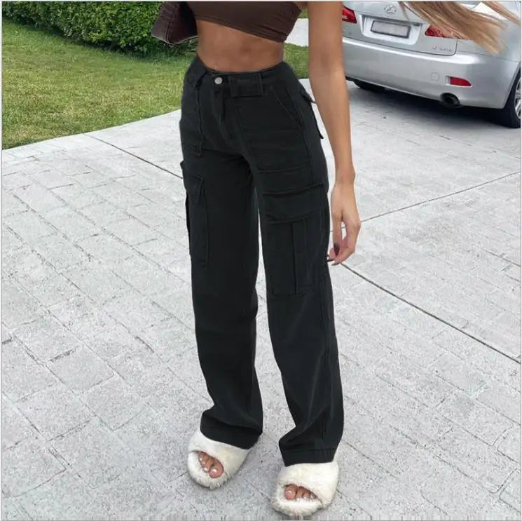 Calça Jeans Feminina Cargo Casual Envio Imediato