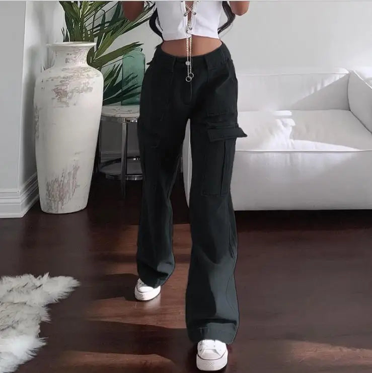 Calça Jeans Feminina Cargo Casual Envio Imediato