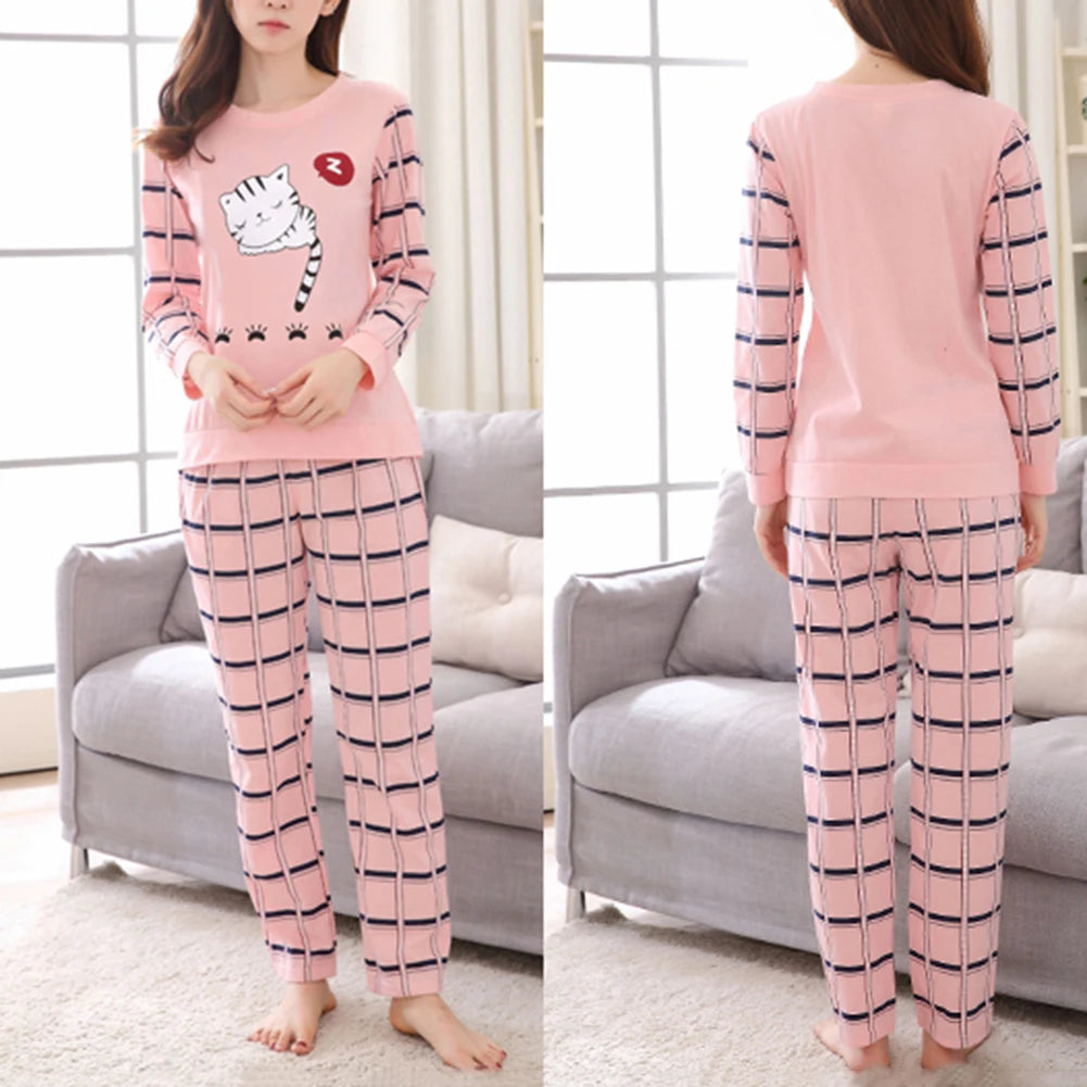 Conjunto De Pijama De Duas Peças De Inverno Com Estampa De Gato
