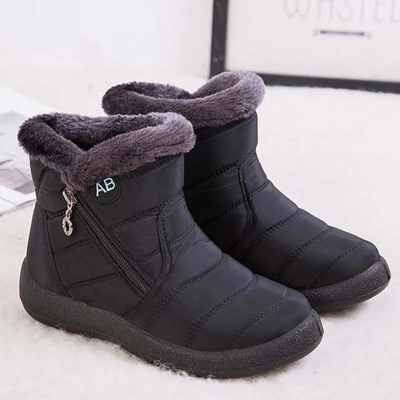 Botas De Neve Femininas Impermeáveis Com Zíper E Pelo Macio Para O Inverno