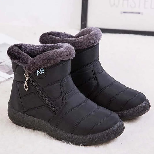 Botas De Neve Femininas Impermeáveis Com Zíper E Pelo Macio Para O Inverno