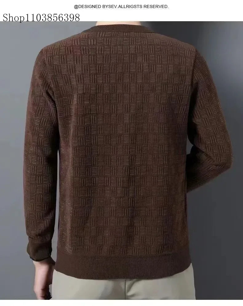 Suéter Masculino De Lã De Gola Redonda Manga Comprida Malha De Caxemira Roupa Masculina Suéter De Malha Agasalho Masculino