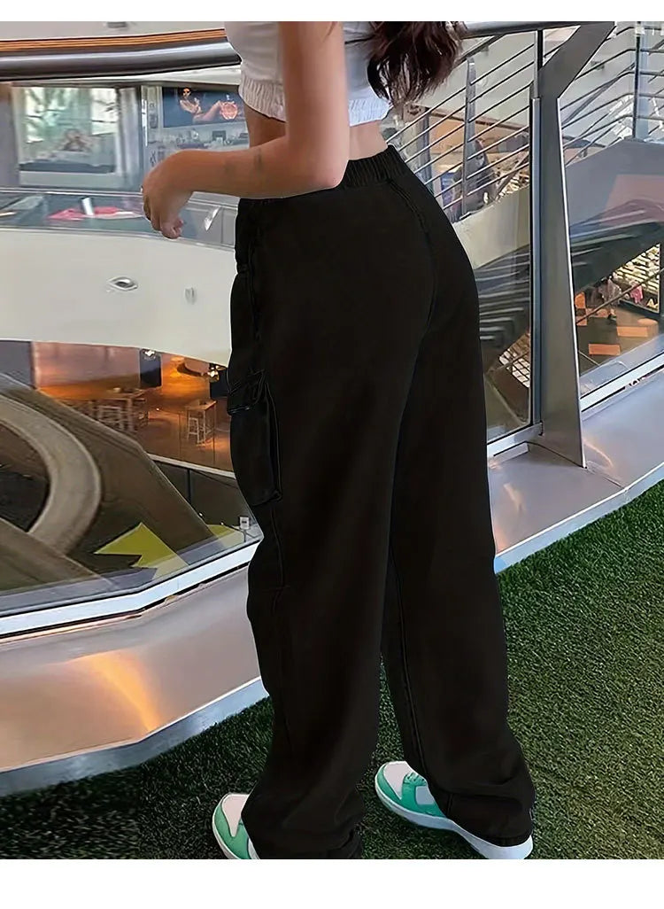 Calças Cargo Jeans Femininas Streetwear Vintage Desgastado