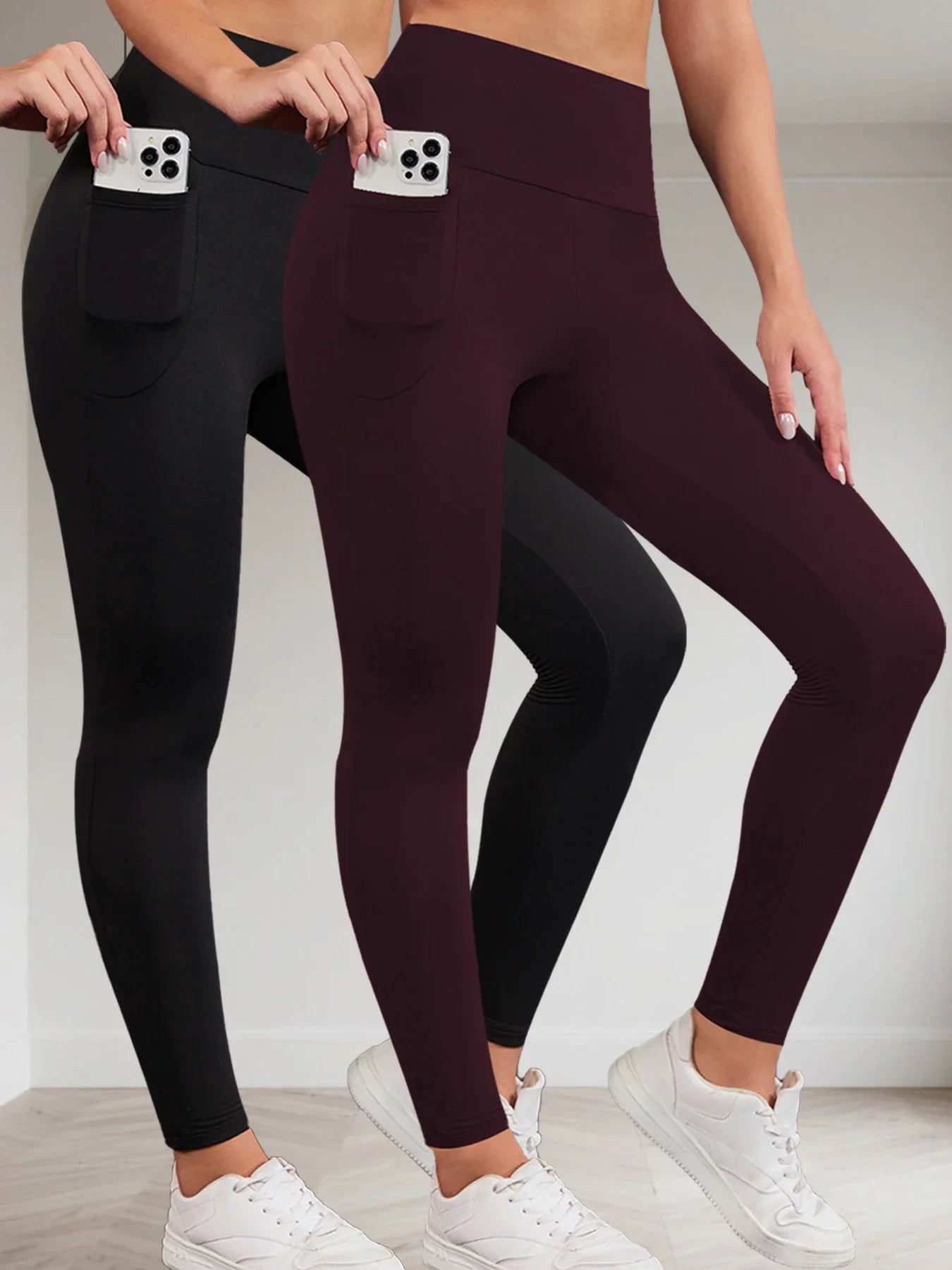 Pacote Com 2 Leggings Esportivas Supermacias Com Bolsos Para Mulheres