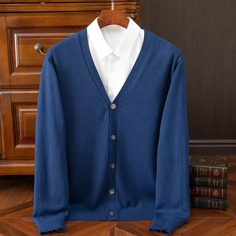 Plus Size M-5XL Cashmere Cardigan Men's Solid Color Knitted Sweater V-neck Warm Wool Casual Coat High Quality New Style