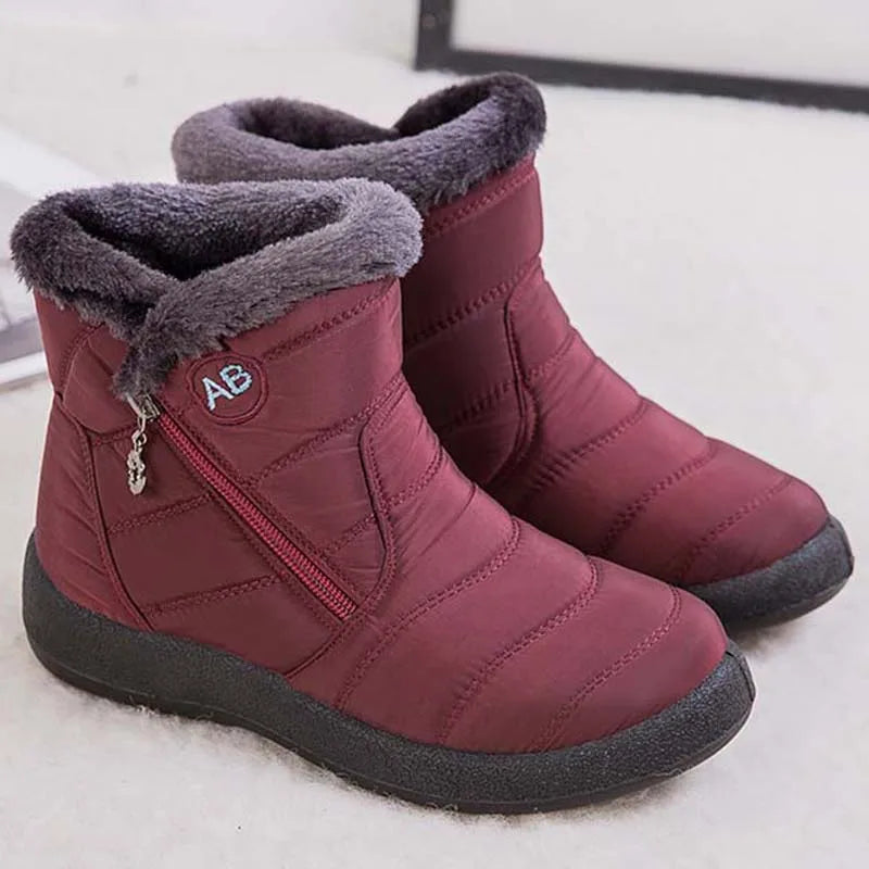 Botas De Neve Femininas Impermeáveis Com Zíper E Pelo Macio Para O Inverno