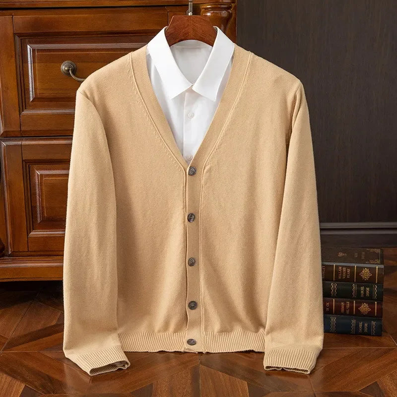 Plus Size M-5XL Cashmere Cardigan Men's Solid Color Knitted Sweater V-neck Warm Wool Casual Coat High Quality New Style