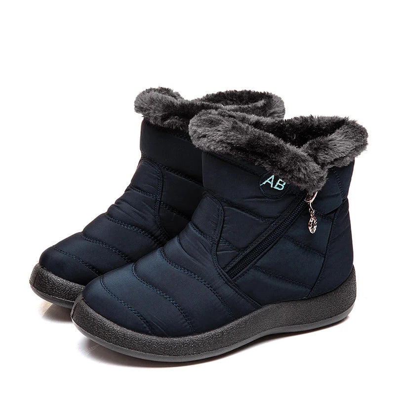 Botas De Neve Femininas Impermeáveis Com Zíper E Pelo Macio Para O Inverno