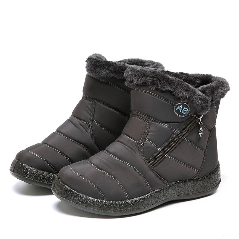 Botas De Neve Femininas Impermeáveis Com Zíper E Pelo Macio Para O Inverno