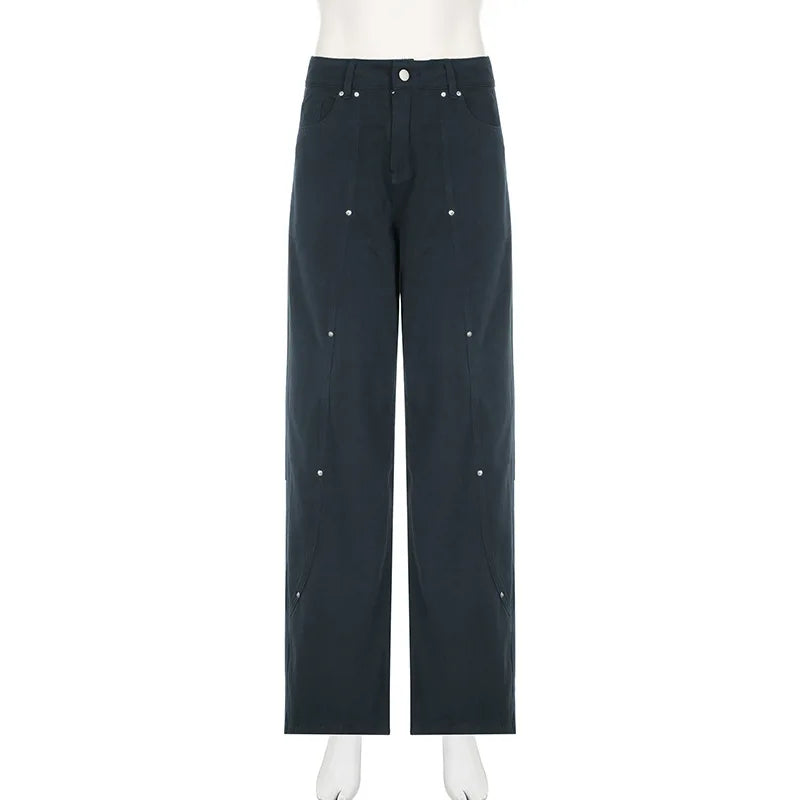 Calça Jeans Feminina Streetwear Cargo Vintage