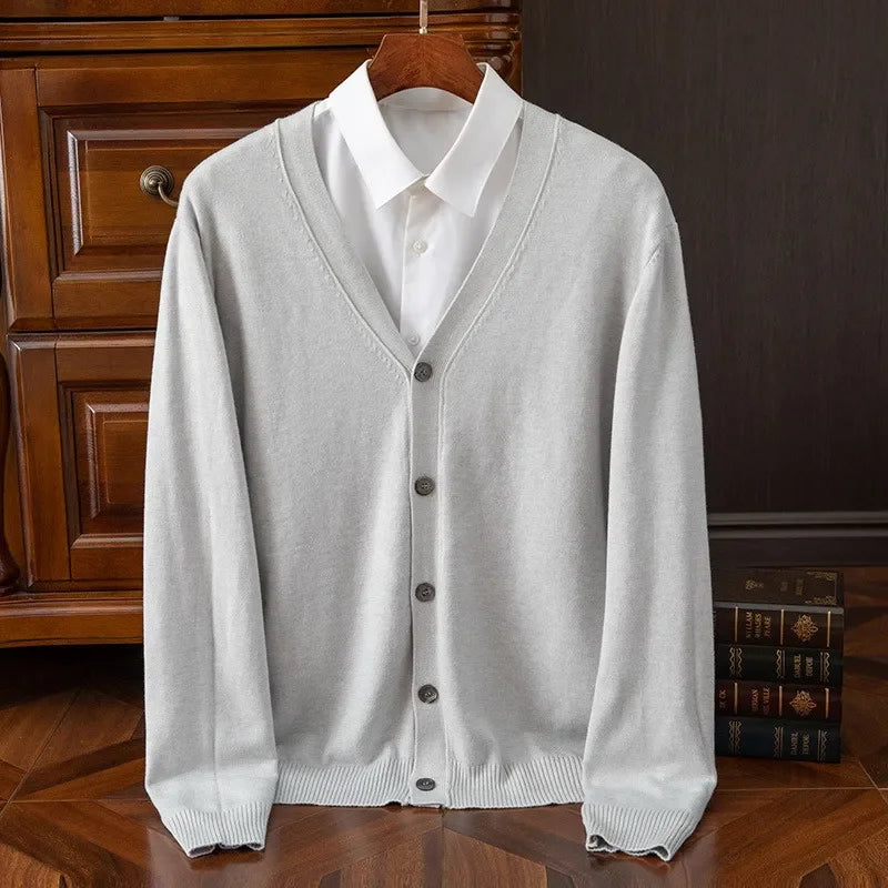 Plus Size M-5XL Cashmere Cardigan Men's Solid Color Knitted Sweater V-neck Warm Wool Casual Coat High Quality New Style