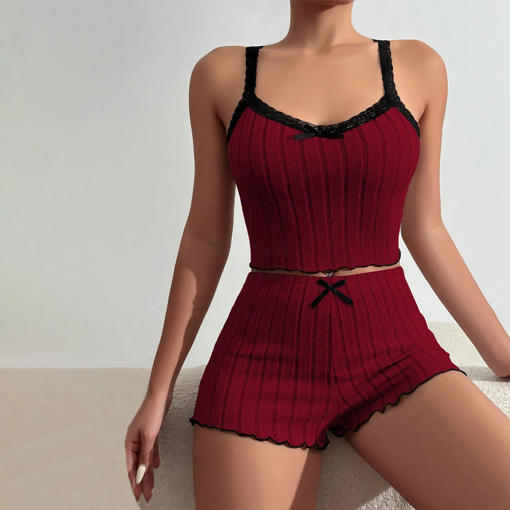 Conjunto De Pijama Com Camisola E Shorts Com Laços