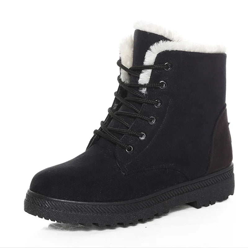 Botas Femininas De Pele Quente Para O Inverno Botas De Neve De Salto Baixo