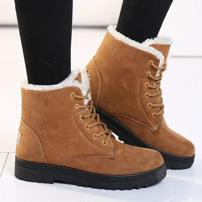 Botas Femininas De Pele Quente Para O Inverno Botas De Neve De Salto Baixo