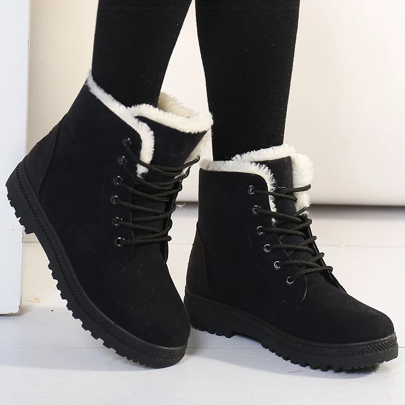 Botas Femininas De Pele Quente Para O Inverno Botas De Neve De Salto Baixo