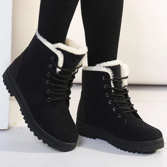 Botas Femininas De Pele Quente Para O Inverno Botas De Neve De Salto Baixo