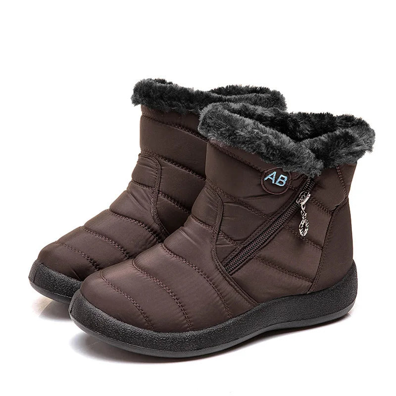 Botas De Neve Femininas Impermeáveis Com Zíper E Pelo Macio Para O Inverno