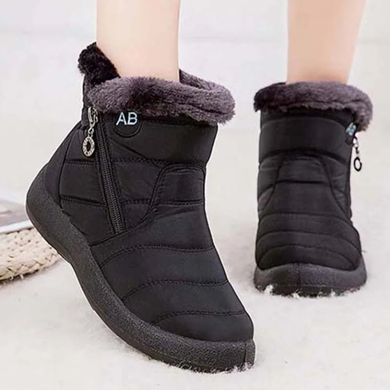 Botas De Neve Femininas Impermeáveis Com Zíper E Pelo Macio Para O Inverno