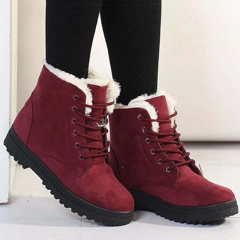 Botas Femininas De Pele Quente Para O Inverno Botas De Neve De Salto Baixo