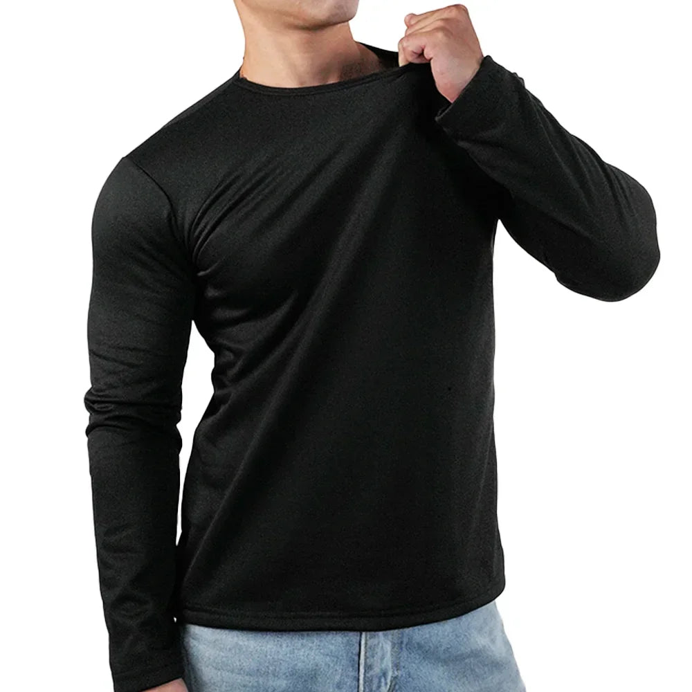 Roupa Térmica Masculina Camisa De Inverno De Manga Comprida Pulôver De Lã Grossa Gola Redonda