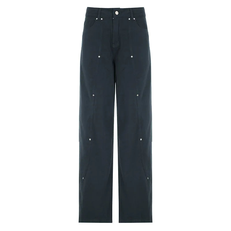 Calça Jeans Feminina Streetwear Cargo Vintage