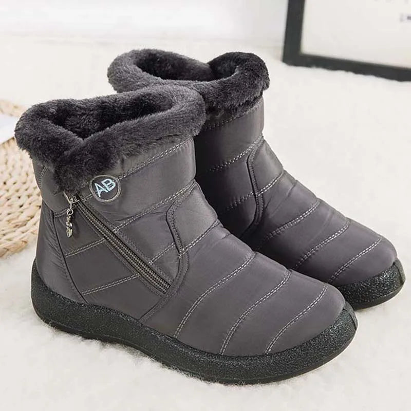 Botas De Neve Femininas Impermeáveis Com Zíper E Pelo Macio Para O Inverno