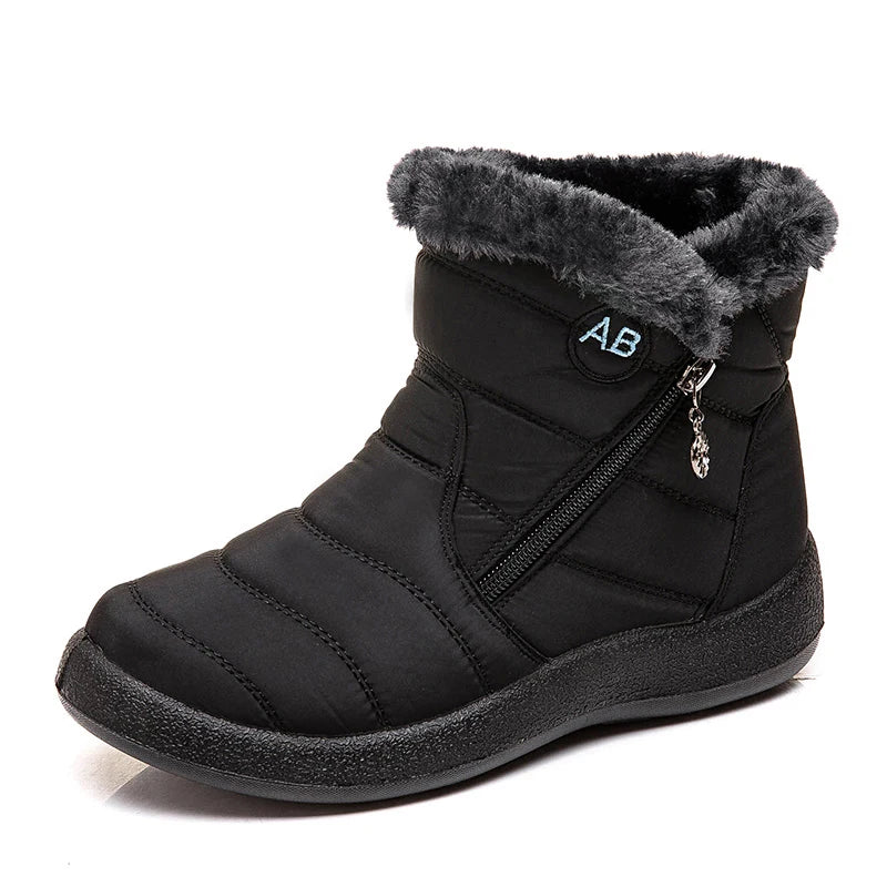 Botas De Neve Femininas Impermeáveis Com Zíper E Pelo Macio Para O Inverno