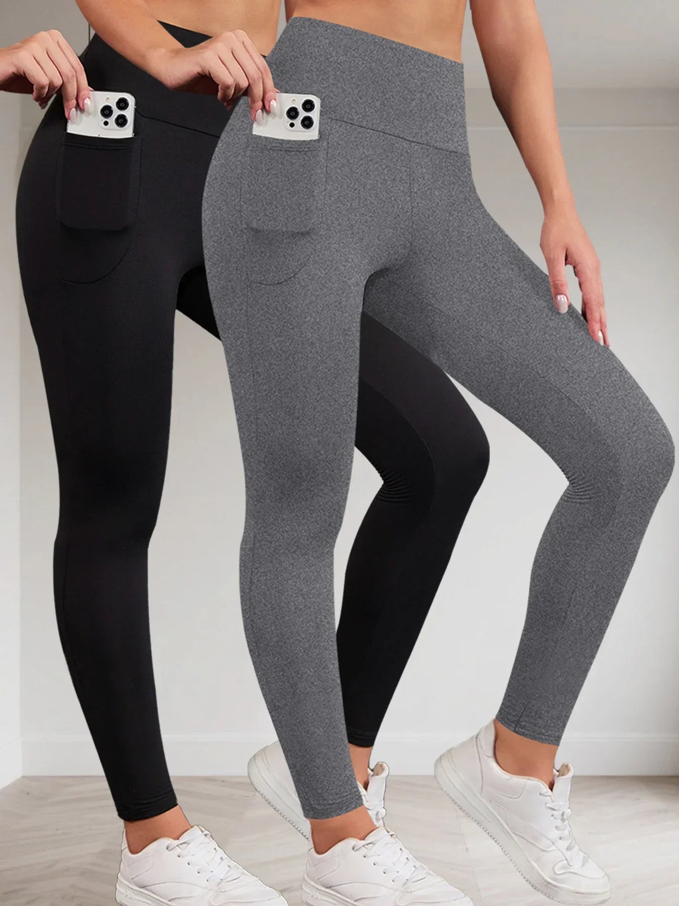 Pacote Com 2 Leggings Esportivas Supermacias Com Bolsos Para Mulheres