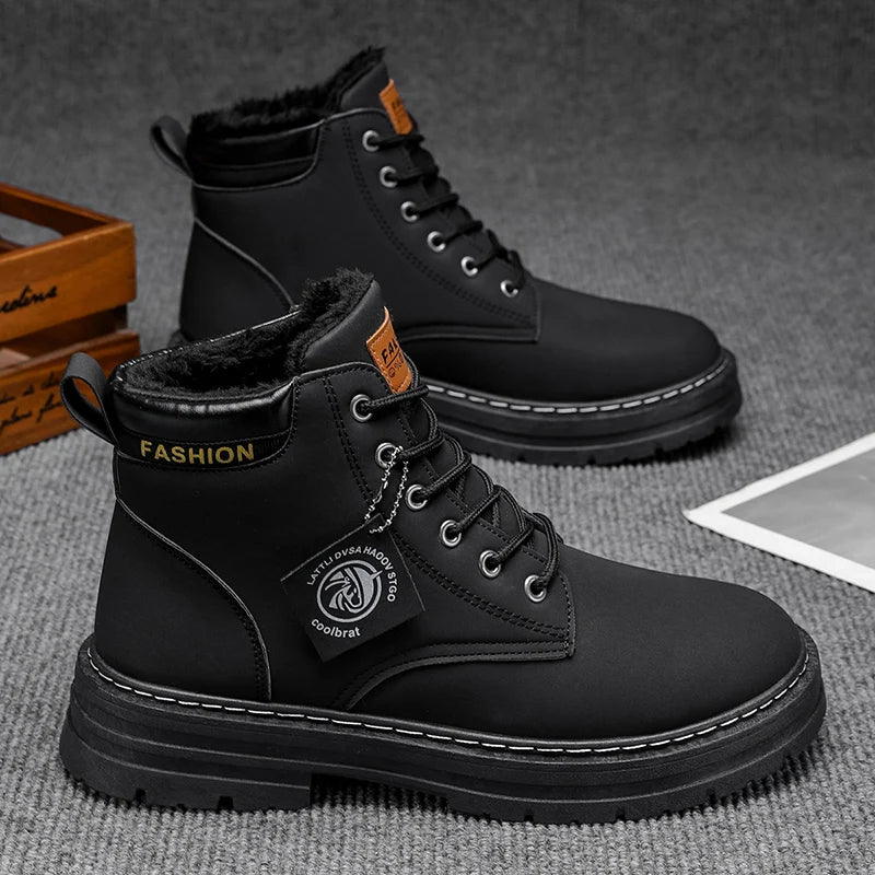 Botas De Neve Quentes Forradas Com Lã Para Homens Estilo Versátil De Outono E Inverno Tendência De Rua Ao Ar Livre