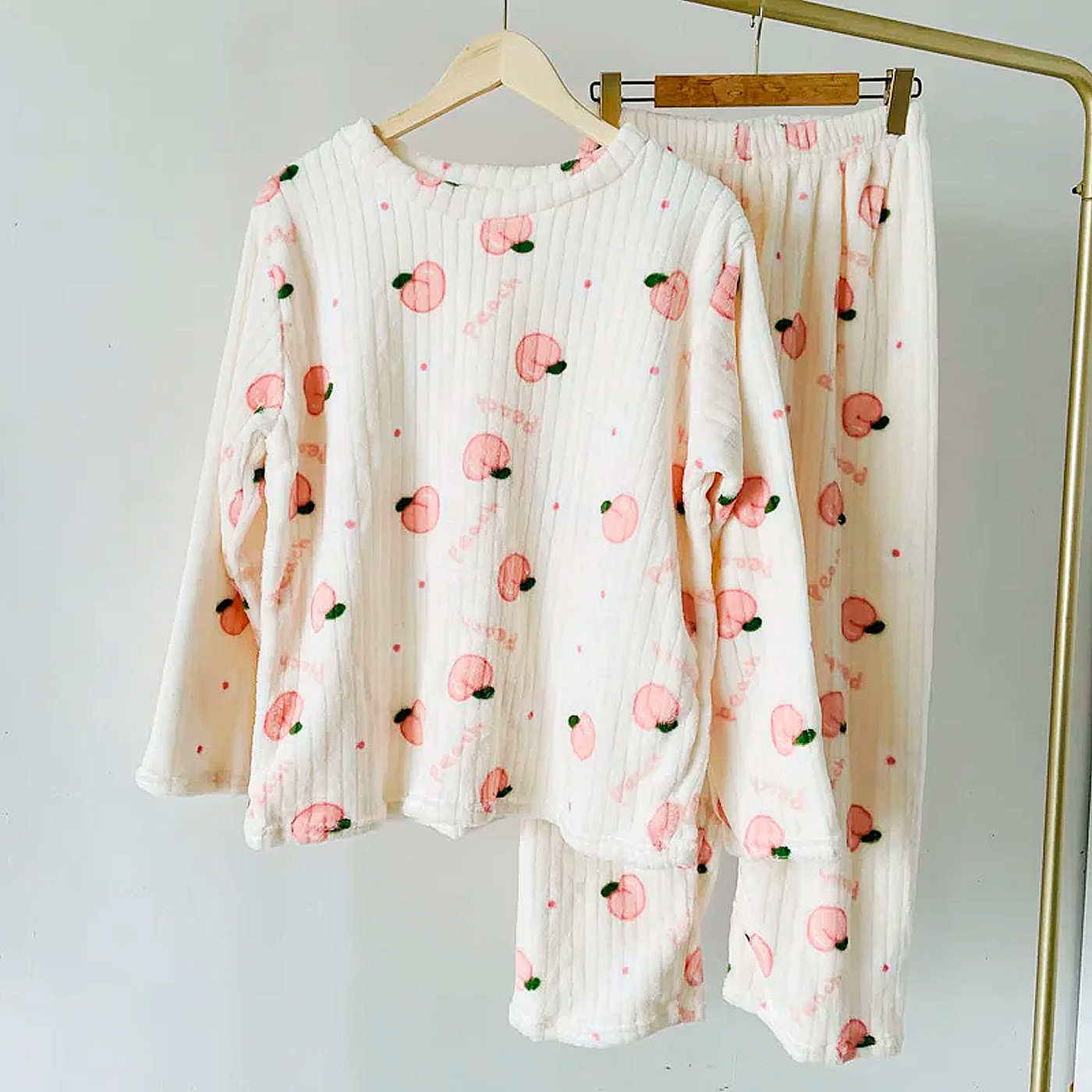 Conjunto De Pijama Feminino De 2 Peças De Lã Manga Comprida E Calça